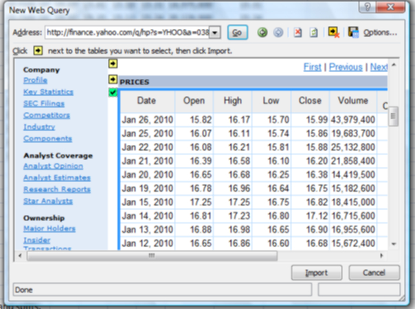 Capturing Market Data Prices in Excel
